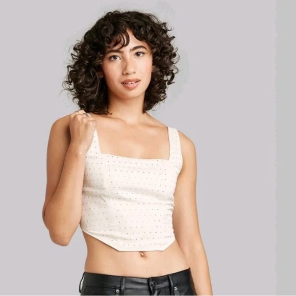 wild fable Tops - Wild Fable Rhinestone Corset Satin Tank Top Women's  Off-White NWT